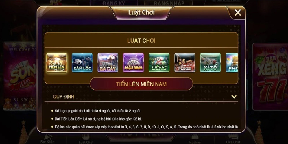 Tiền lên miền nam Sunwin 3 Luất chơi Tiền lên miền nam Sunwin88